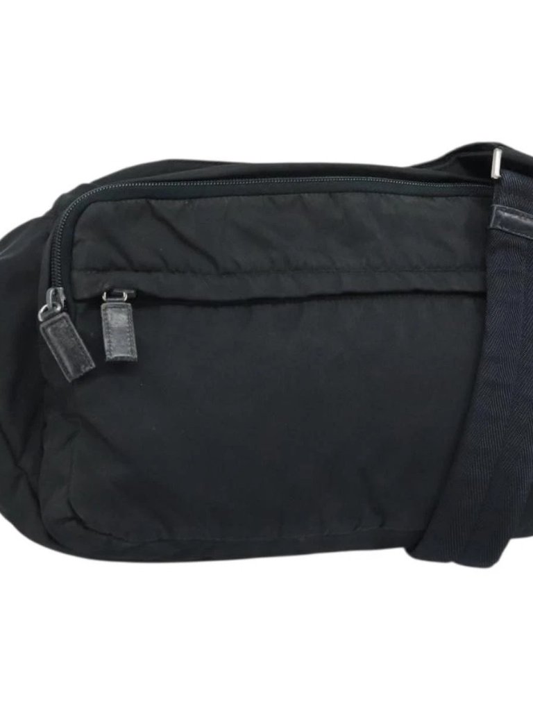 Prada Shoulder Bag Nylon Black Silver Auth Ka2860